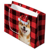 Red Buffalo Plaid Akita Dog Holiday ラージペーパーバッグ (正面アングル)