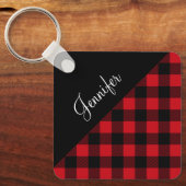 Red Buffalo Plaid Check Pattern Name キーホルダー (正面)