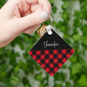 Red Buffalo Plaid Check Pattern Name キーホルダー