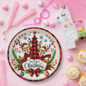 Red Buffalo Plaid Christmas ペーパープレート (パーティー)