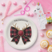 Red Buffalo Plaid Christmas Bow Paper Plates ペーパープレート (パーティー)