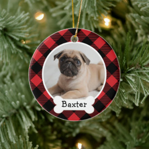 Red Buffalo Plaid Custom Pet Puppy Dog Photo セラミックオーナメント