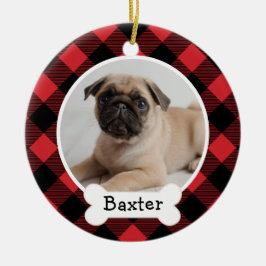 Red Buffalo Plaid Custom Pet Puppy Dog Photo セラミックオーナメント