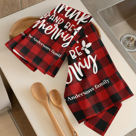 Red Buffalo Plaid “Eat, Drink & Be Merry” キッチンタオル