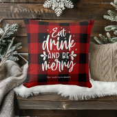 Red Buffalo Plaid “Eat, Drink & Be Merry” クッション
