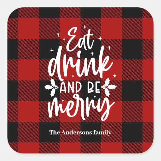 Red Buffalo Plaid “Eat, Drink & Be Merry スクエアシール (正面)