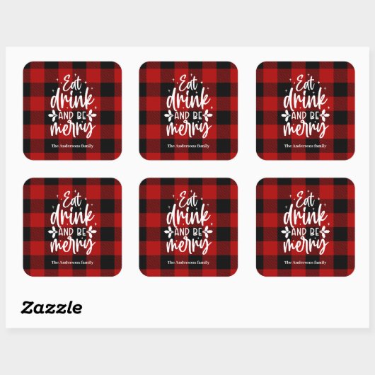 Red Buffalo Plaid “Eat, Drink & Be Merry スクエアシール (シート)