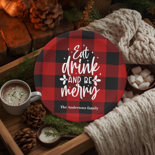Red Buffalo Plaid “Eat, Drink & Be Merry”  ペーパープレート