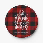 Red Buffalo Plaid “Eat, Drink & Be Merry”  ペーパープレート (正面)
