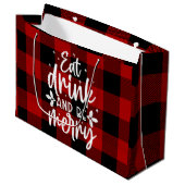 Red Buffalo Plaid “Eat, Drink & Be Merry” ラージペーパーバッグ (正面アングル)