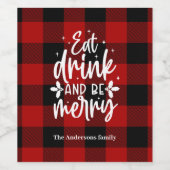 Red Buffalo Plaid “Eat, Drink & Be Merry”  ワインラベル (シングルラベル)