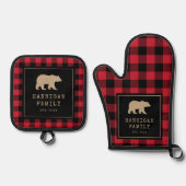 Red Buffalo Plaid Farmhouse Chefs Cooking Gifts 鍋つかみ&鍋敷きセット (正面)