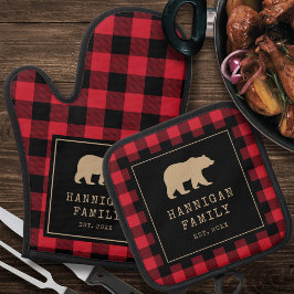 Red Buffalo Plaid Farmhouse Chefs Cooking Gifts 鍋つかみ&鍋敷きセット