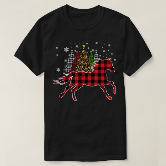 Red Buffalo Plaid Horse Tree Leopard print Christm Tシャツ (デザイン正面)