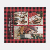 Red Buffalo Plaid Merry & Bright Christmas Photo フリースブランケット (正面(横))
