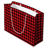 Red Buffalo Plaid Merry Christmas Cute Bow Name ラージペーパーバッグ (裏面アングル)