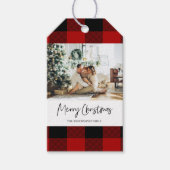 Red Buffalo Plaid & Merry Christmas With Photo ギフトタグ (正面)