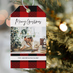 Red Buffalo Plaid & Merry Christmas With Photo ギフトタグ<br><div class="desc">Red Buffalo Plaid & Merry Christmas With Photo</div>