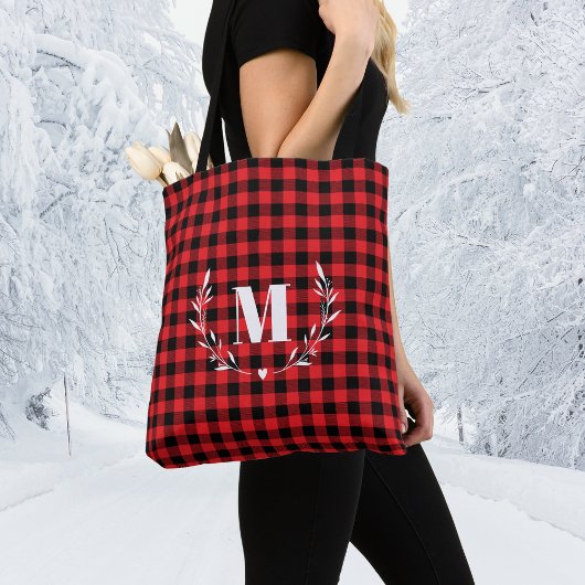 Red Buffalo Plaid Monogram Christmas トートバッグ
