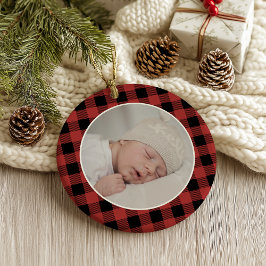 RED BUFFALO PLAID NAME Photo Christmas Keepsake オーナメント