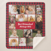 Red Buffalo Plaid Personalized 16 Photo Collage シェルパブランケット (正面)