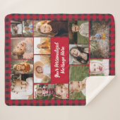 Red Buffalo Plaid Personalized 16 Photo Collage シェルパブランケット (正面(横))