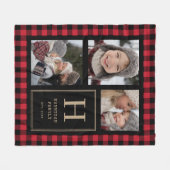 Red Buffalo Plaid Photo Collage Monogram フリースブランケット (正面(横))
