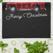 Red Buffalo Plaid Pickup Truck with Tree Merry Chr キッチンタオル (折り畳み)