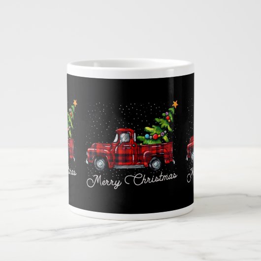 Red Buffalo Plaid Pickup Truck with Tree Merry Chr ジャンボコーヒーマグカップ (正面)