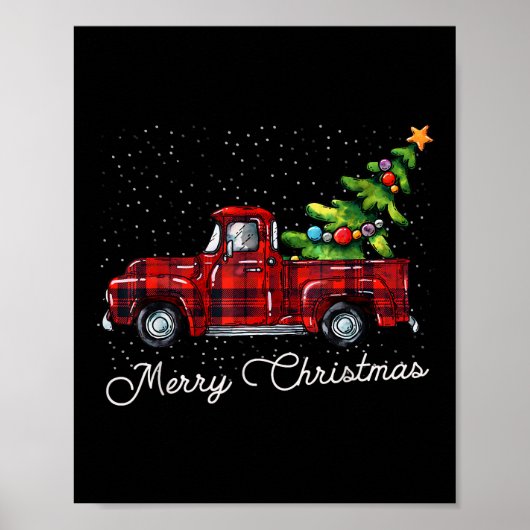 Red Buffalo Plaid Pickup Truck with Tree Merry Chr ポスター (正面)