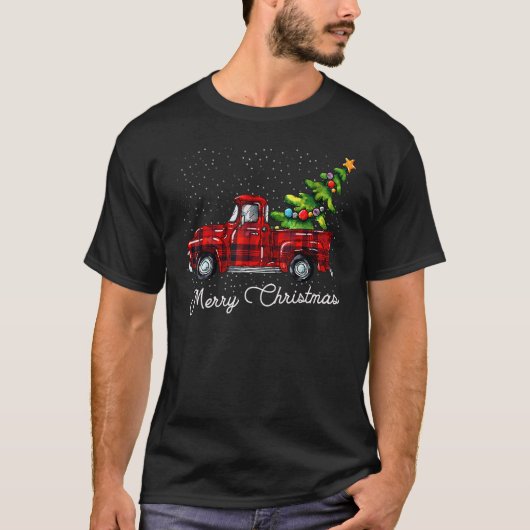 Red Buffalo Plaid Pickup Truck With Tree Merry Chr Tシャツ (正面)