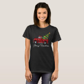Red Buffalo Plaid Pickup Truck With Tree Merry Chr Tシャツ (正面フル)