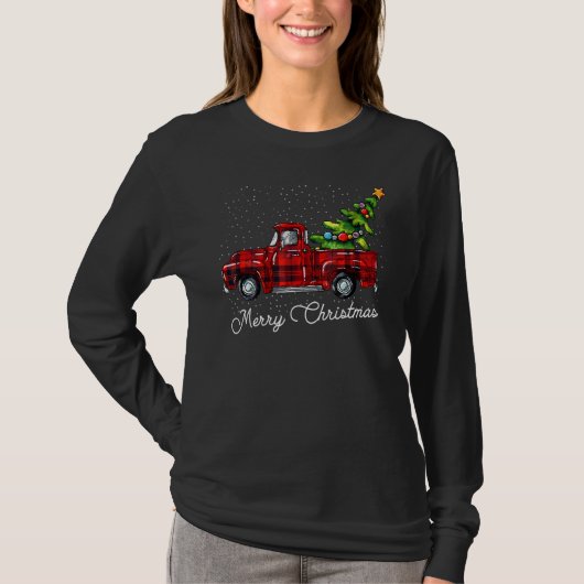 Red Buffalo Plaid Pickup Truck With Tree Merry Chr Tシャツ (正面)