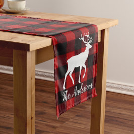 Red Buffalo Plaid & Reindeer | Personal Name Gift  ミディアムテーブルランナー