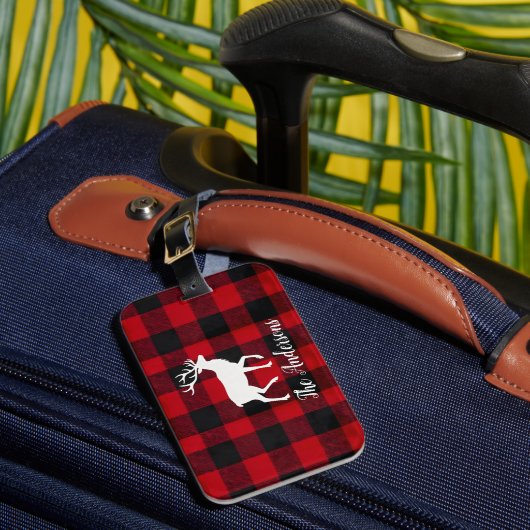 Red Buffalo Plaid & Reindeer | Personal Name Gift  ラゲッジタグ (正面インサイチュ1)