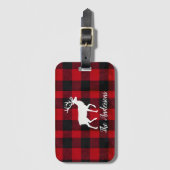 Red Buffalo Plaid & Reindeer | Personal Name Gift  ラゲッジタグ (正面縦)