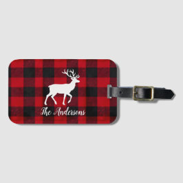 Red Buffalo Plaid & Reindeer | Personal Name Gift  ラゲッジタグ