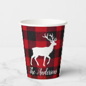 Red Buffalo Plaid & Reindeer | Personal Name Gift  紙コップ (裏面)