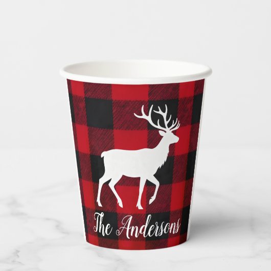 Red Buffalo Plaid & Reindeer | Personal Name Gift  紙コップ (裏面)