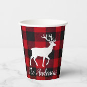 Red Buffalo Plaid & Reindeer | Personal Name Gift  紙コップ (正面)