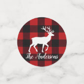 Red Buffalo Plaid & Reindeer | Personal Name Table コンフェッティ (スモール正面)