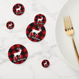 Red Buffalo Plaid & Reindeer | Personal Name Table コンフェッティ