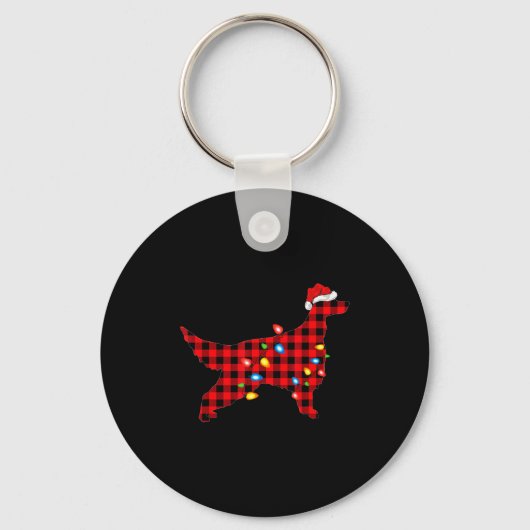 Red Buffalo Plaid Santa Irish Setter Dog Christmas キーホルダー (正面)