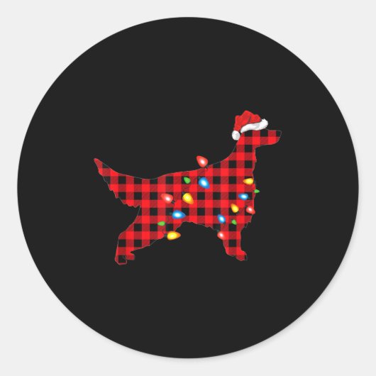 Red Buffalo Plaid Santa Irish Setter Dog Christmas ラウンドシール (正面)