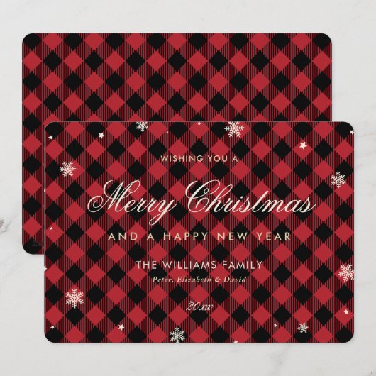 Red Buffalo Plaid Snowflake シーズンカード (正面/裏面)