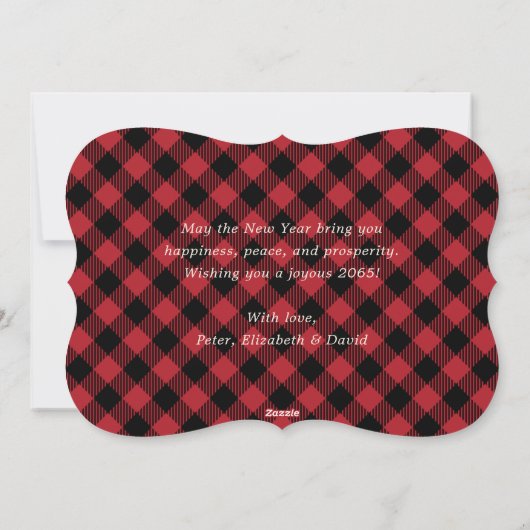 Red Buffalo Plaid String Lights New Year Card シーズンカード (裏面)