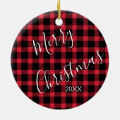 Red Buffalo Plaid We Love You Grandpa写真 セラミックオーナメント (裏面)