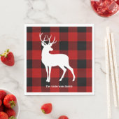 Red Buffalo Plaid & White Deer | Personal Name スタンダードランチョンナプキン (インサイチュ)