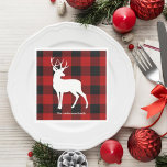 Red Buffalo Plaid & White Deer | Personal Name スタンダードランチョンナプキン<br><div class="desc">Red Buffalo Plaid & White Deer | Personal Name</div>