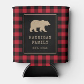 Red Buffalo Plaid With Bear Family Name  缶クーラー (正面)